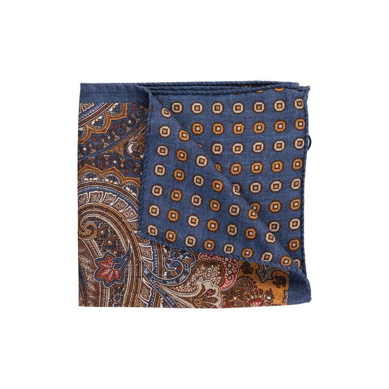 Plava maramica za sako sa velikim Paisley dizajnom, dvostrana - Gagliardi Srbija