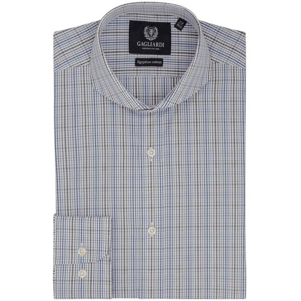 Kraljevsko plavo siva košulja za muškarce mikro kocka tkanja i sečene kragne - Gagliardi