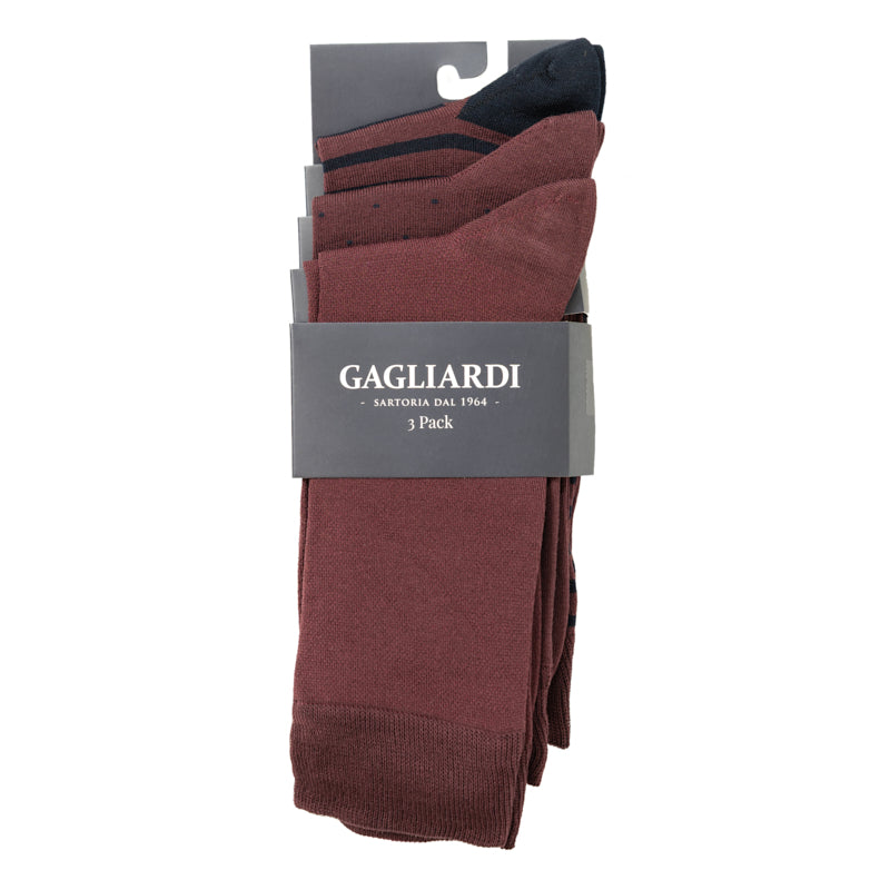 Čarape 3 pak bordo sa detaljima