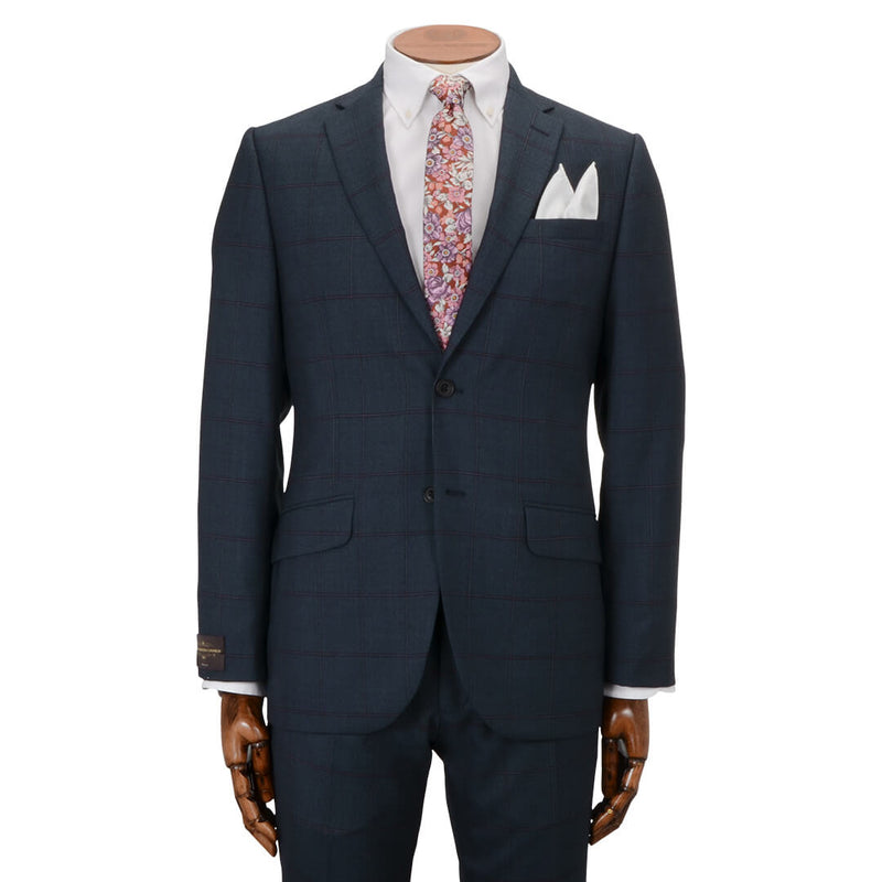 Blue with Burgundy Check Vitale Barberis Canonico Suit - Gagliardi