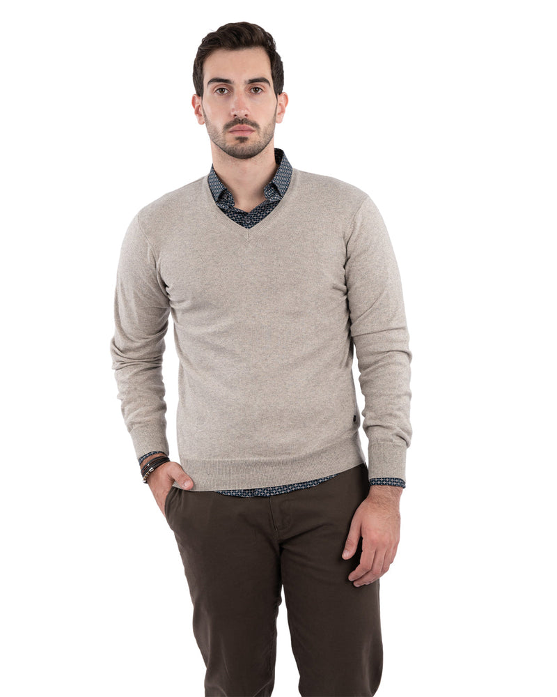 Sivi pamuk-kašmir džemper sa V izrezom - Gagliardi