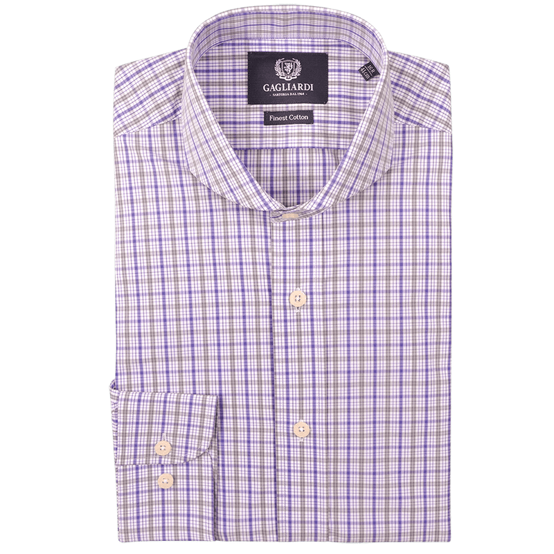 Ljubičasto siva poslovna košulja Check dizajna - Gagliardi